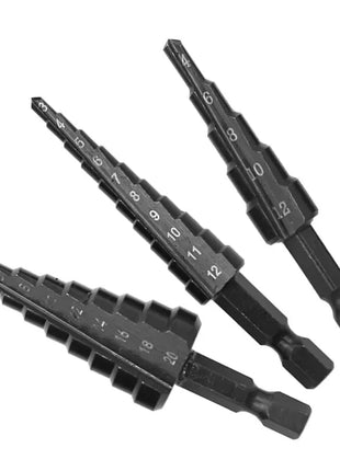 3pc Black Hexagonal Shank Straight Slot Ladder Drill Bit Reaming and