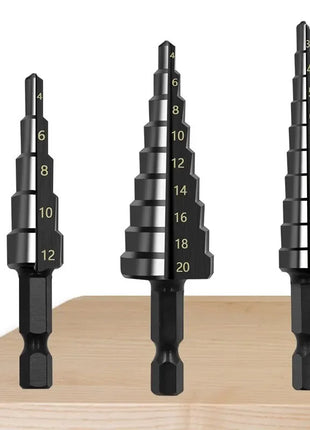 3pc Black Hexagonal Shank Straight Slot Ladder Drill Bit Reaming and