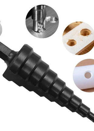 3pc Black Hexagonal Shank Straight Slot Ladder Drill Bit Reaming and