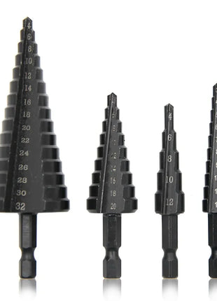 3pc Black Hexagonal Shank Straight Slot Ladder Drill Bit Reaming and