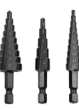3pc Black Hexagonal Shank Straight Slot Ladder Drill Bit Reaming and