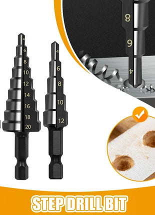 3Pcs HSS Straight Groove Step Drill Bit 3-12mm 4-12mm 4-20mm Nitride