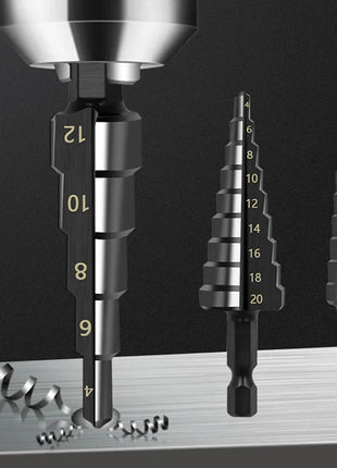 3Pcs HSS Straight Groove Step Drill Bit 3-12mm 4-12mm 4-20mm Nitride