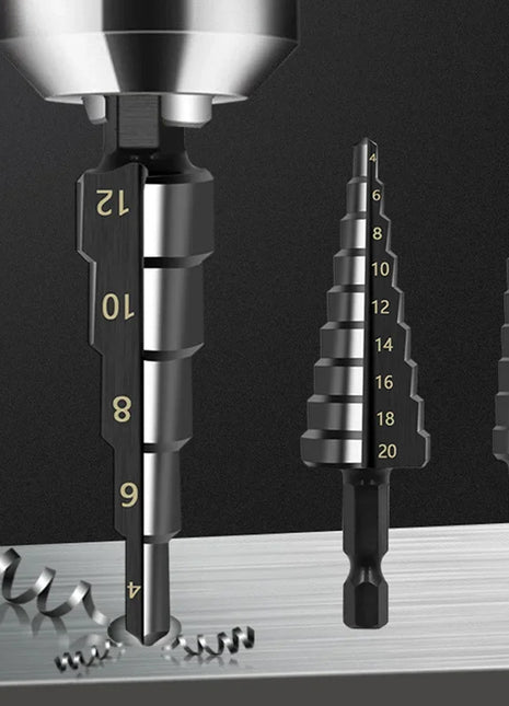 3Pcs HSS Straight Groove Step Drill Bit 3-12mm 4-12mm 4-20mm Nitride