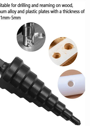 3Pcs HSS Straight Groove Step Drill Bit 3-12mm 4-12mm 4-20mm Nitride