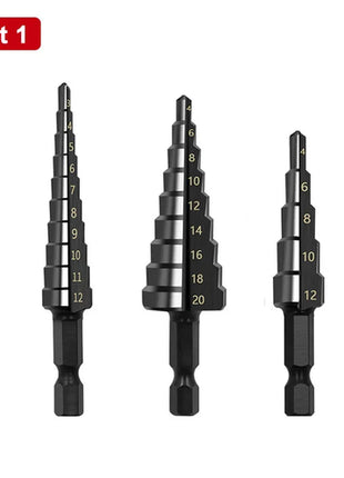 3Pcs HSS Straight Groove Step Drill Bit 3-12mm 4-12mm 4-20mm Nitride
