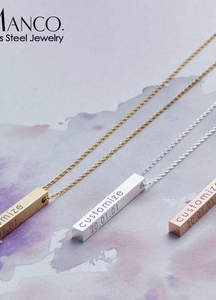 Emanco Four Sides Engraving Personalized Square Bar Custom Name