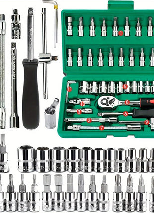 46pc Drive Socket Set 1/4 inch Ratchet Wrench Set with Sockets Metric