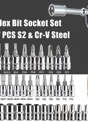 46pc Drive Socket Set 1/4 inch Ratchet Wrench Set with Sockets Metric