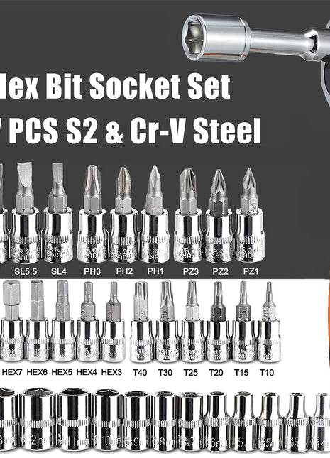 46pc Drive Socket Set 1/4 inch Ratchet Wrench Set with Sockets Metric
