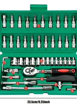 46pc Drive Socket Set 1/4 inch Ratchet Wrench Set with Sockets Metric