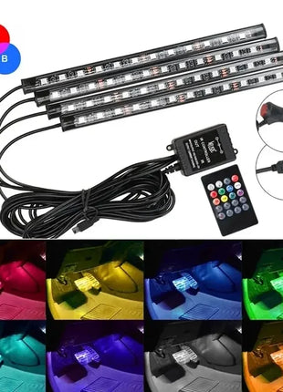 Universal Car RGB Ambient Lights LED Strip Interior Atmosphere Lamps 8
