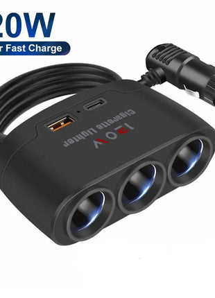 120W Car Charger Cigarette Lighter Adapter Dual USB PD Car Charger