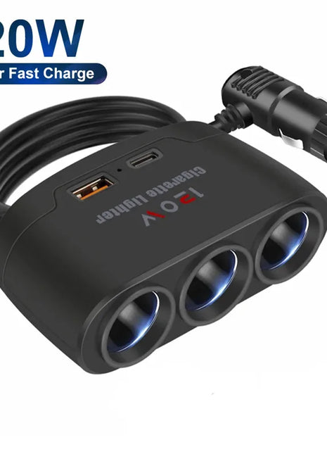 120W Car Charger Cigarette Lighter Adapter Dual USB PD Car Charger