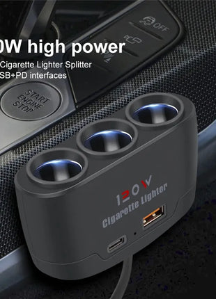 120W Car Charger Cigarette Lighter Adapter Dual USB PD Car Charger