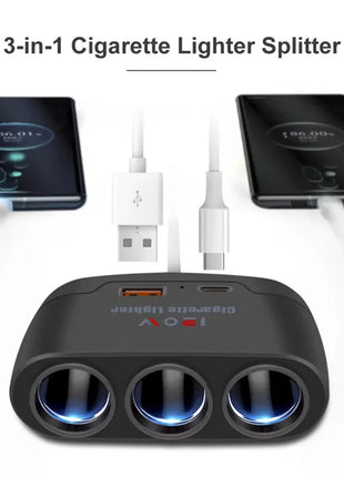 120W Car Charger Cigarette Lighter Adapter Dual USB PD Car Charger
