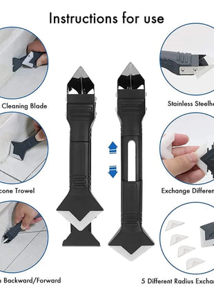 5 in 1 Metal Head Shovel Glue Tool Kit: Silicone Spatula, Caulk
