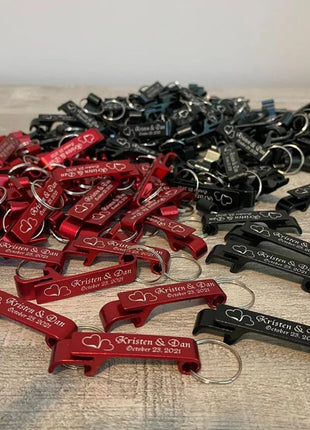 50*Personalized Engraved Bottle Opener Key Chain Wedding Favors