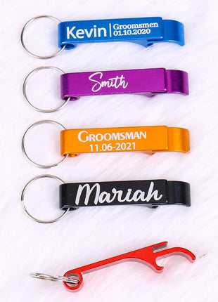 50*Personalized Engraved Bottle Opener Key Chain Wedding Favors