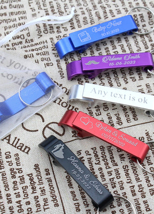 50*Personalized Engraved Bottle Opener Key Chain Wedding Favors