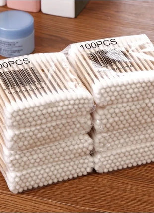 500pcs Double Head Wood Cotton Swab Nose Ears Cleaning Women Makeup
