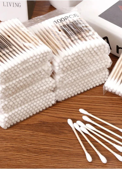 500pcs Double Head Wood Cotton Swab Nose Ears Cleaning Women Makeup