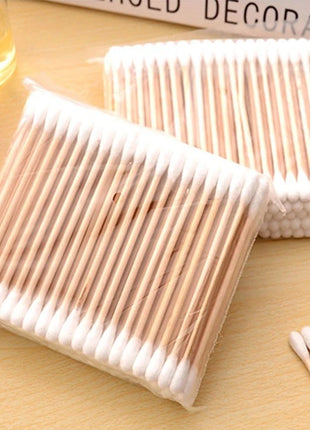 500pcs Double Head Wood Cotton Swab Nose Ears Cleaning Women Makeup