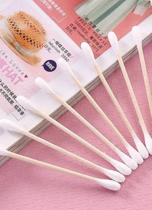 500pcs Double Head Wood Cotton Swab Nose Ears Cleaning Women Makeup