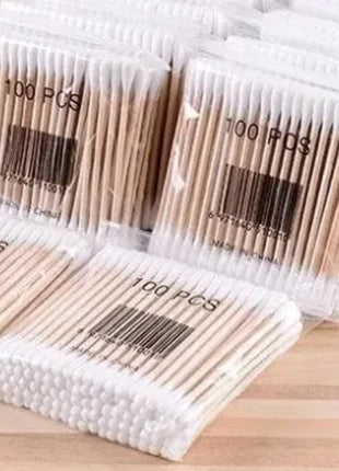 500pcs Double Head Wood Cotton Swab Nose Ears Cleaning Women Makeup