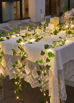 Flower Green Leaf String Lights Artificial Vine Fairy Lights Battery