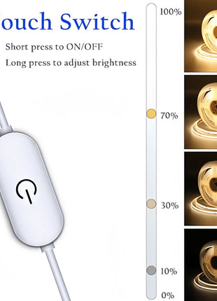 LED COB Light Strip Touch Dimmer Flexible Diode Tape 5V USB Linear