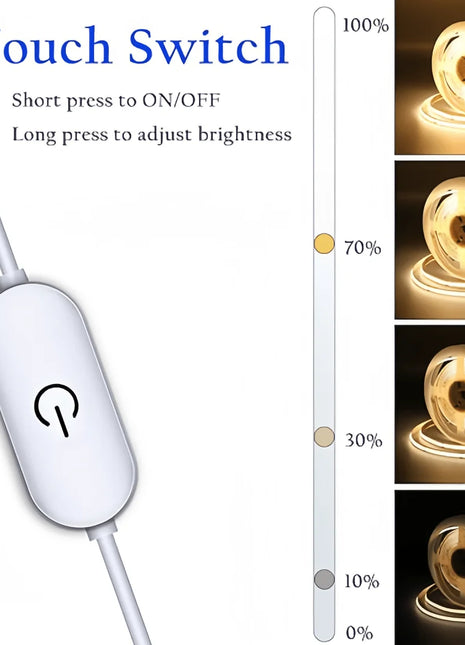 LED COB Light Strip Touch Dimmer Flexible Diode Tape 5V USB Linear