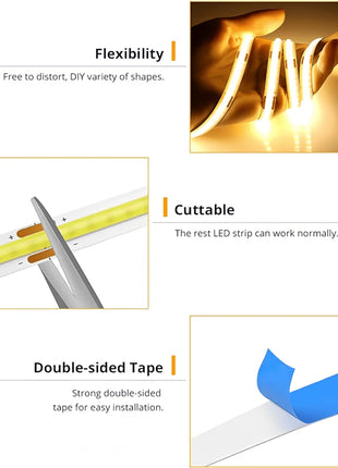 LED COB Light Strip Touch Dimmer Flexible Diode Tape 5V USB Linear