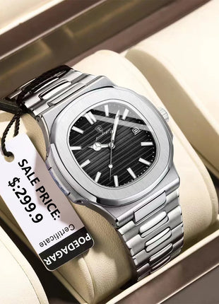 POEDAGAR Square Luxury Men Wristwatch Waterproof Luminous Date