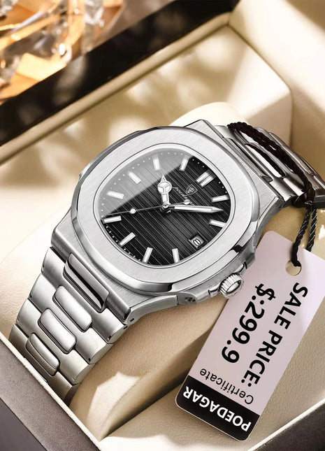 POEDAGAR Square Luxury Men Wristwatch Waterproof Luminous Date