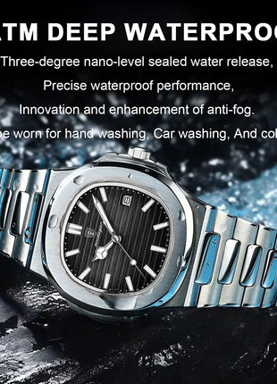 POEDAGAR Square Luxury Men Wristwatch Waterproof Luminous Date