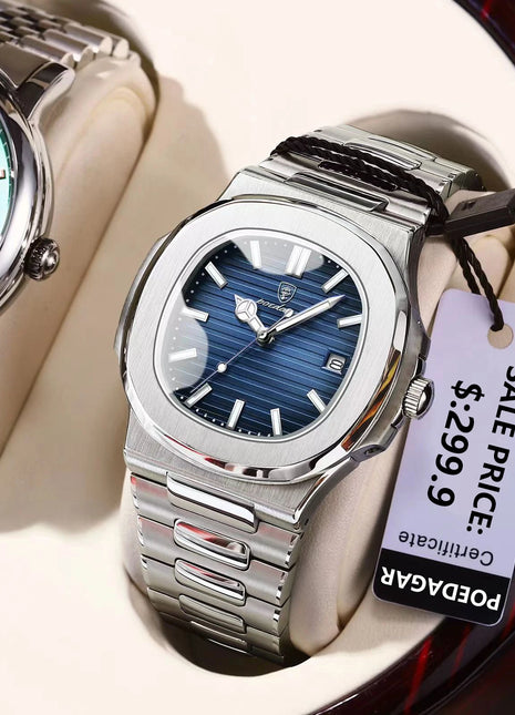 POEDAGAR Square Luxury Men Wristwatch Waterproof Luminous Date