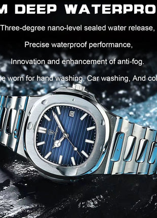 POEDAGAR Square Luxury Men Wristwatch Waterproof Luminous Date