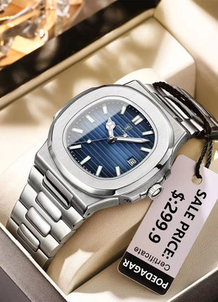 POEDAGAR Square Luxury Men Wristwatch Waterproof Luminous Date