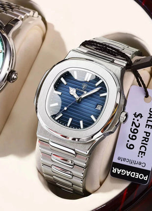 POEDAGAR Square Luxury Men Wristwatch Waterproof Luminous Date