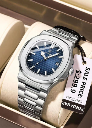 POEDAGAR Square Luxury Men Wristwatch Waterproof Luminous Date