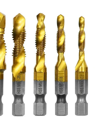 6pc High-speed Steel 4341 Titanium Plated Composite Tap Drill and Tap