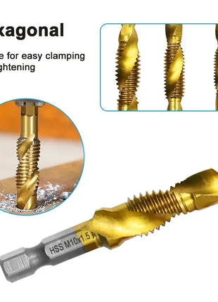 6pc High-speed Steel 4341 Titanium Plated Composite Tap Drill and Tap