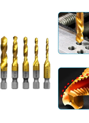 6pc High-speed Steel 4341 Titanium Plated Composite Tap Drill and Tap