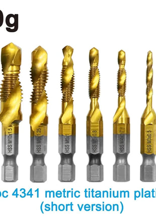 6pc High-speed Steel 4341 Titanium Plated Composite Tap Drill and Tap