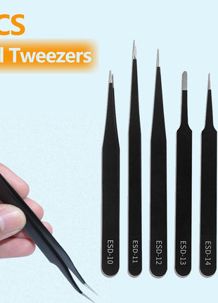 6pcs Precision Tweezers Set ESD Anti-Static Stainless Steel Tweezers