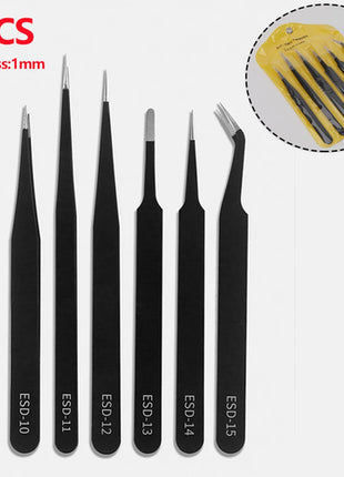 6pcs Precision Tweezers Set ESD Anti-Static Stainless Steel Tweezers