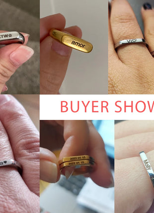 Engrave Name Finger Rings Personalized Custom Ring Gift For Woman Men