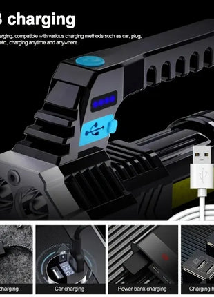 Portable Flashlight 7 LED COB Side Light USB Rechargeable Outdoor