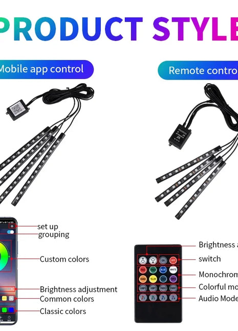 Neon LED Car Interior Ambient Foot Strip Light Kit Accessories RGB